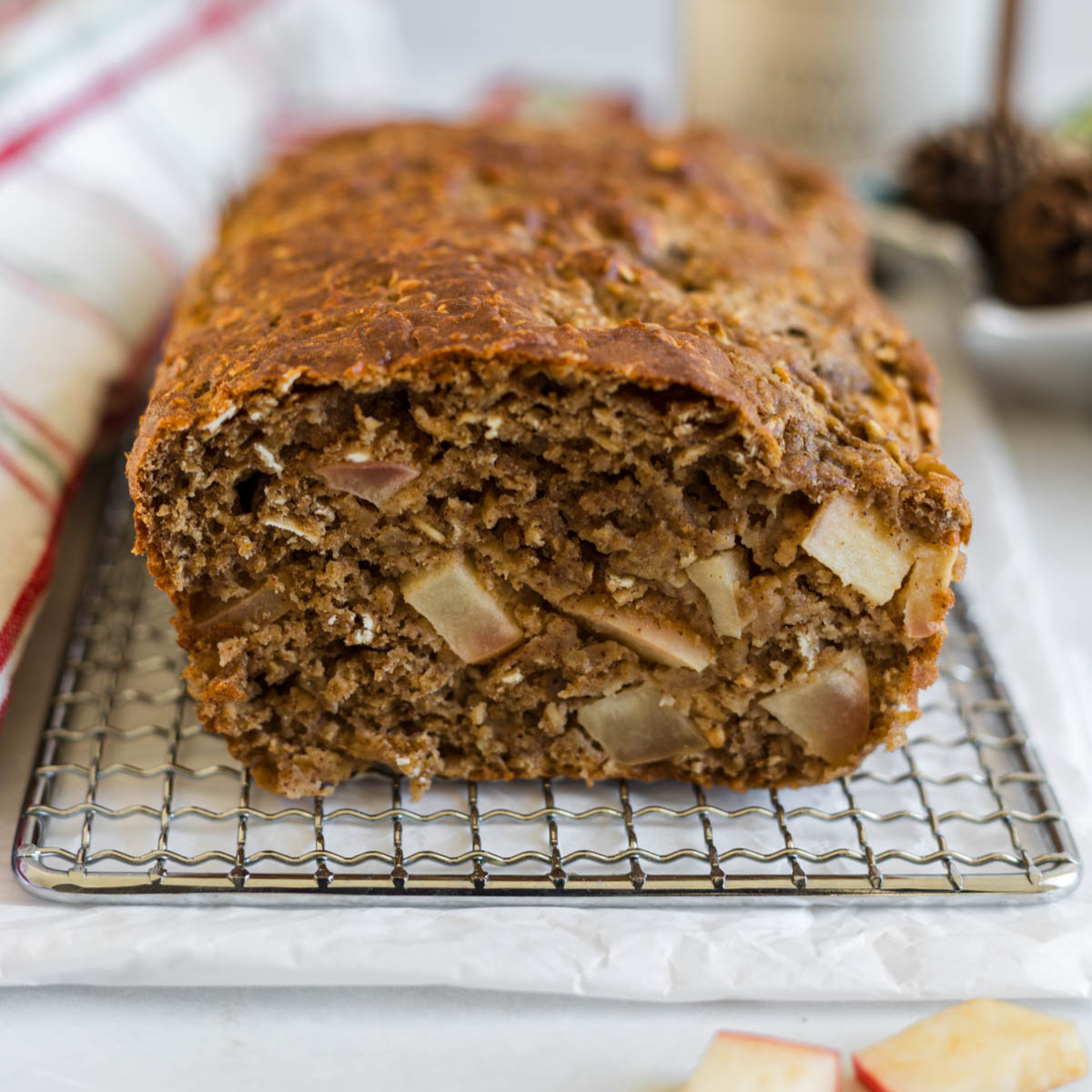 Apple cinnamon loaf sliced open.