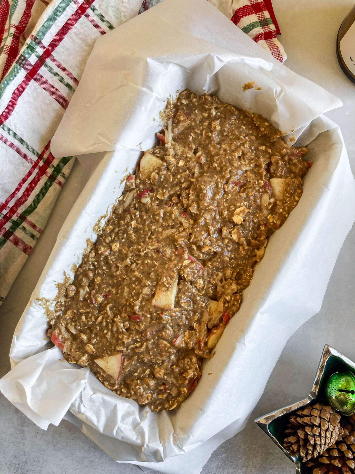 Batter in a loaf pan.