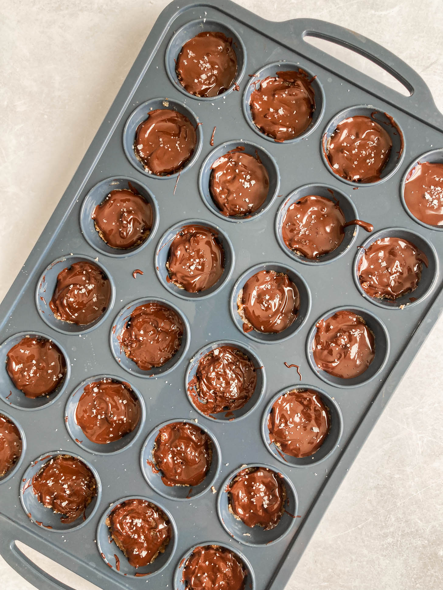 Peanut butter cups covered with chocolate.