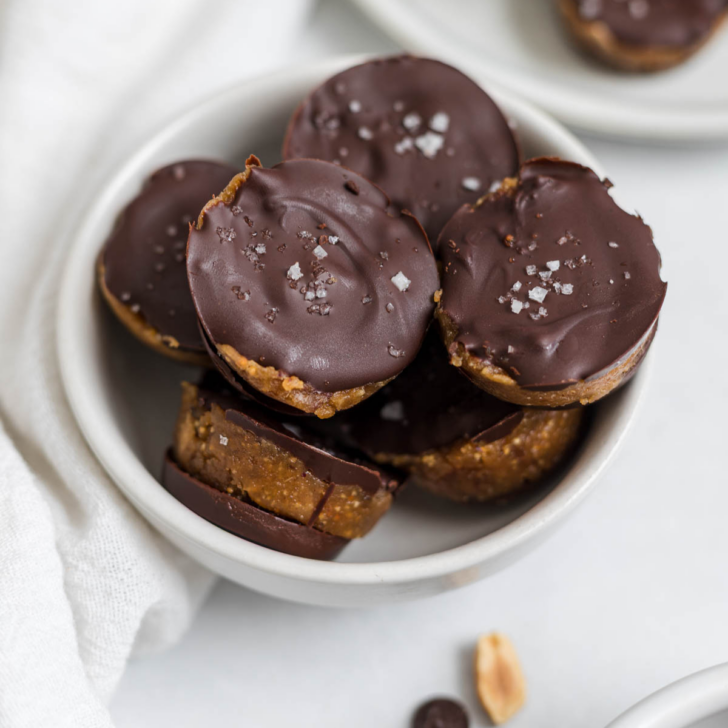 Peanut butter date cups in a bowl.