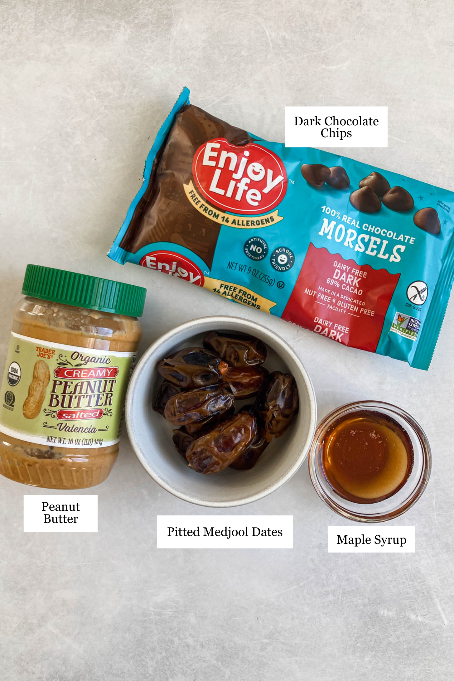 Peanut butter date cup ingredients.