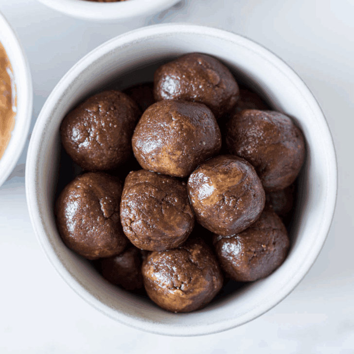 Chocolate Almond Butter Balls in a bowl.