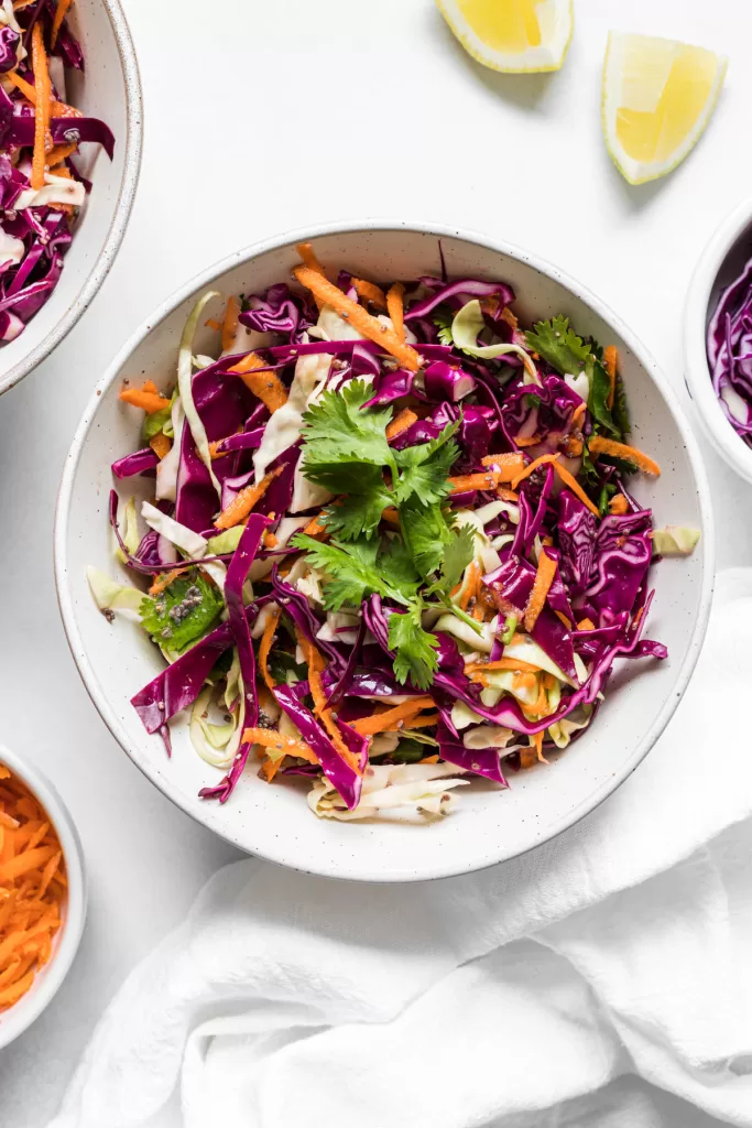 A bowl of dairy-free coleslaw.