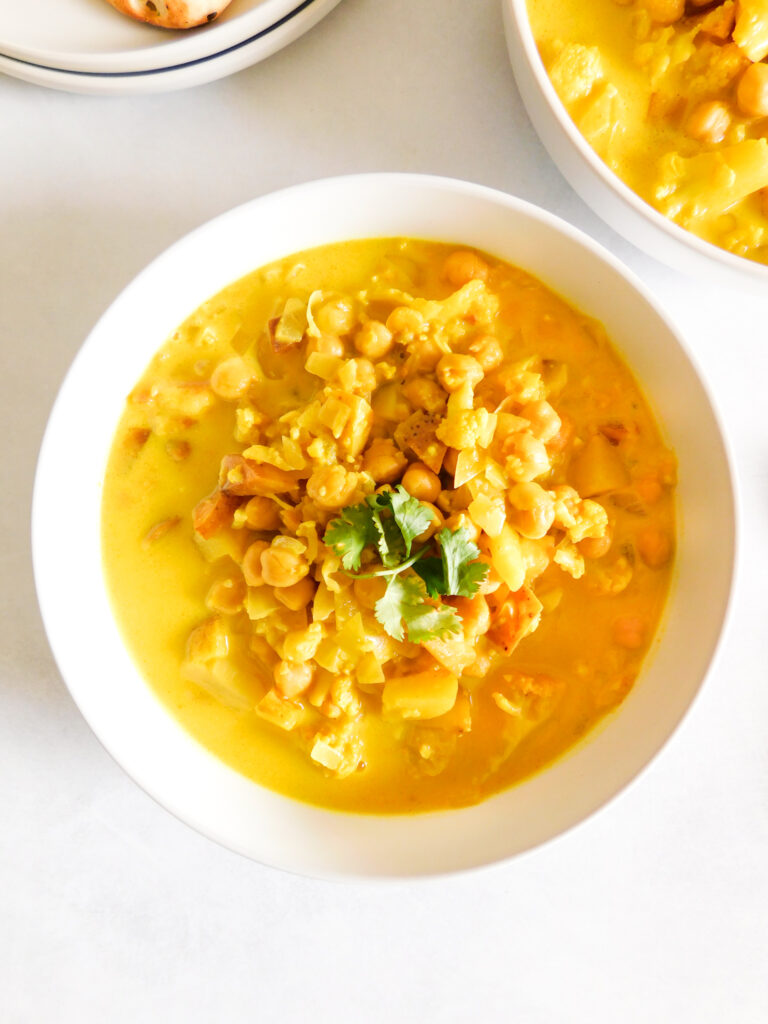 A bowl of Cauliflower Potato Curry.