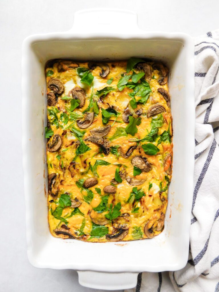 Potato Frittata With Caramelized Onions in a baking dish.