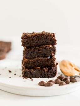 A stack of Peanut Butter Chickpea Brownies.