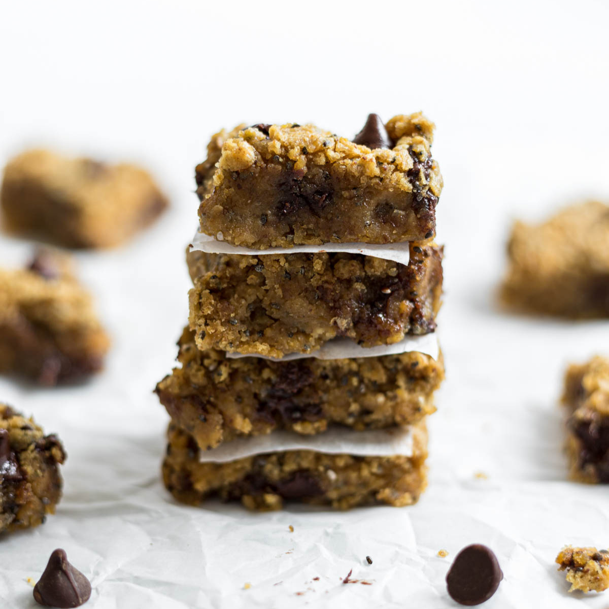 Vegan chickpea blondies in a stack.