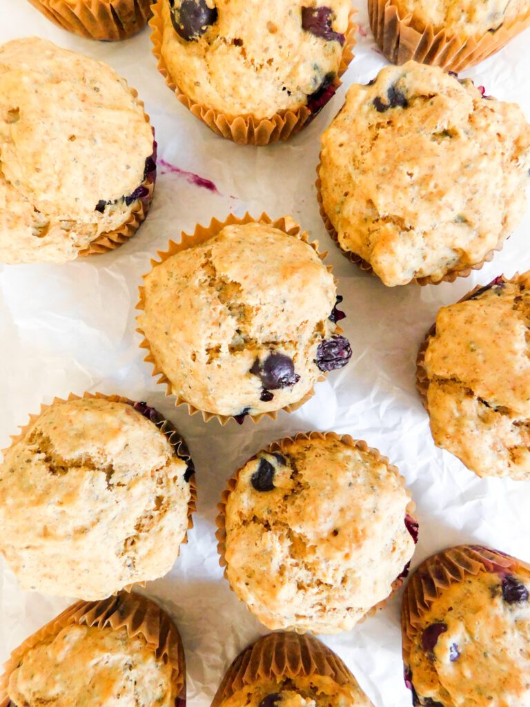 A group of blueberry muffins.