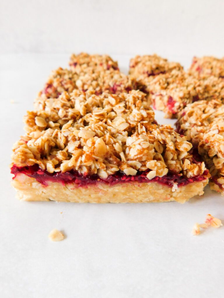 Side view of a raspberry bar.
