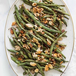 A plate of roasted green beans.