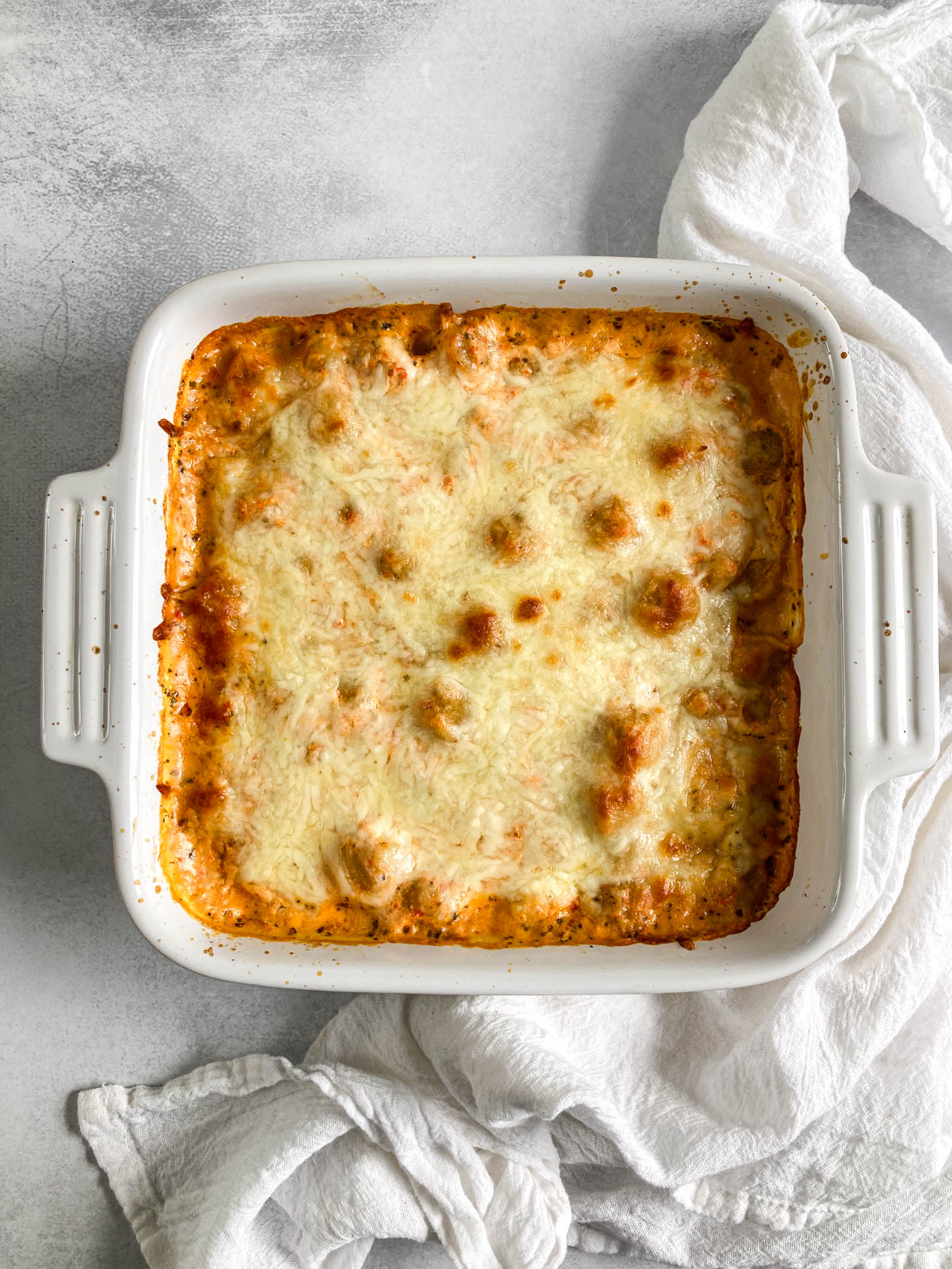 Gnocchi baked in a baking dish.