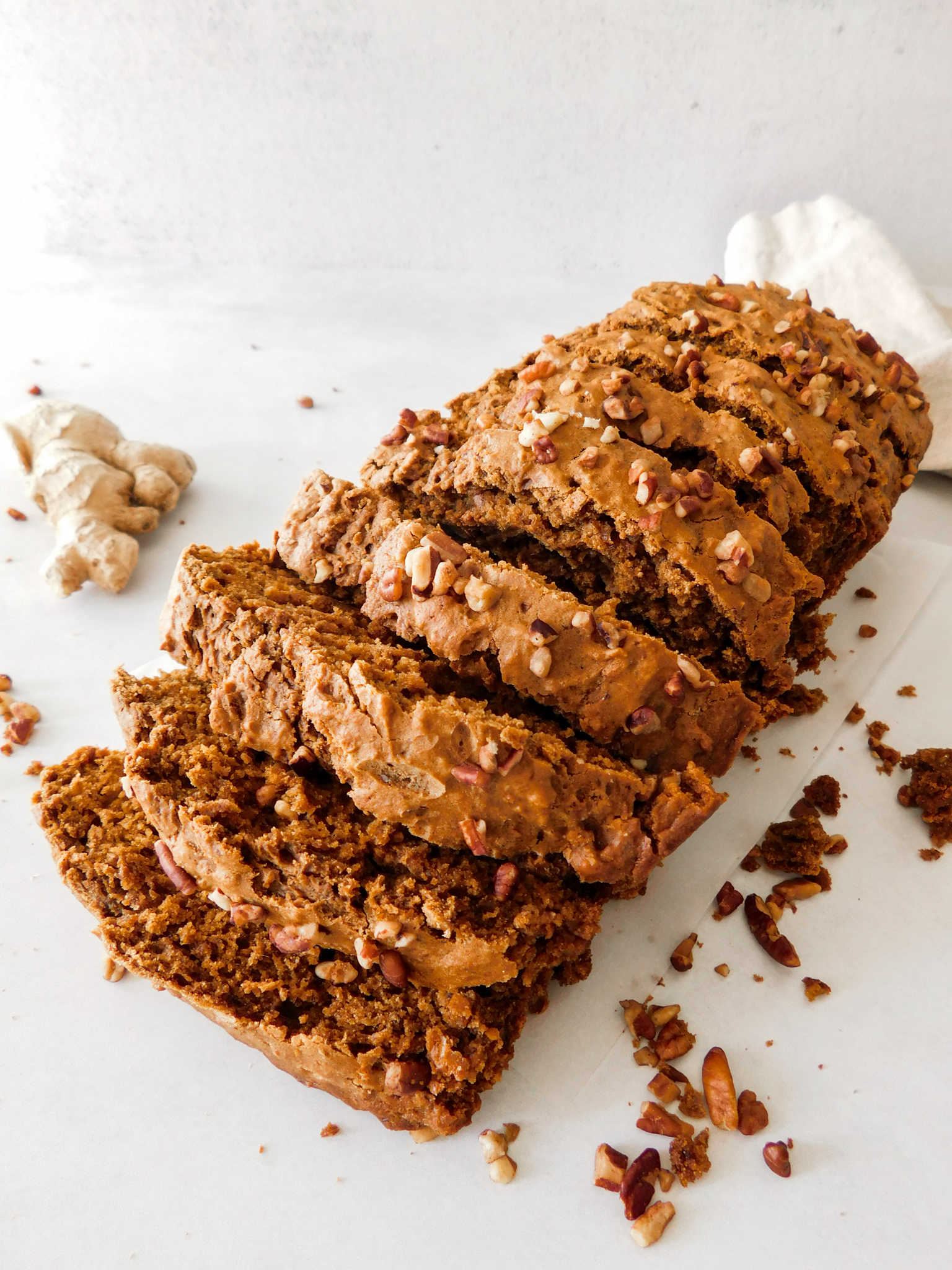 Vegan Gingerbread Loaf With Chopped Pecans