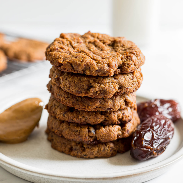 Stack of peanut butter date cookies.