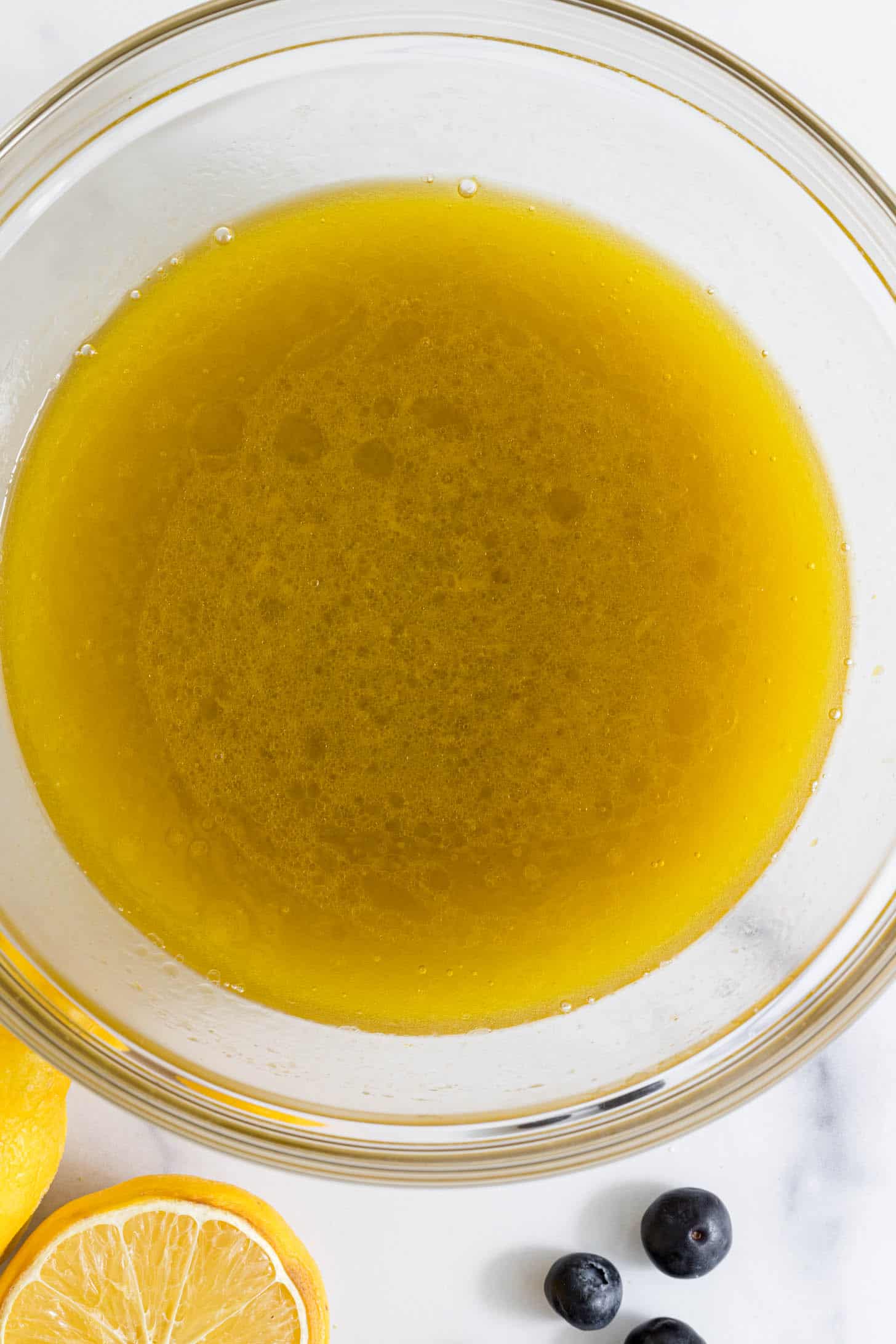 Wet ingredients in a mixing bowl.