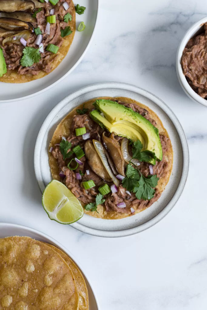 Overhead view of a tostada.