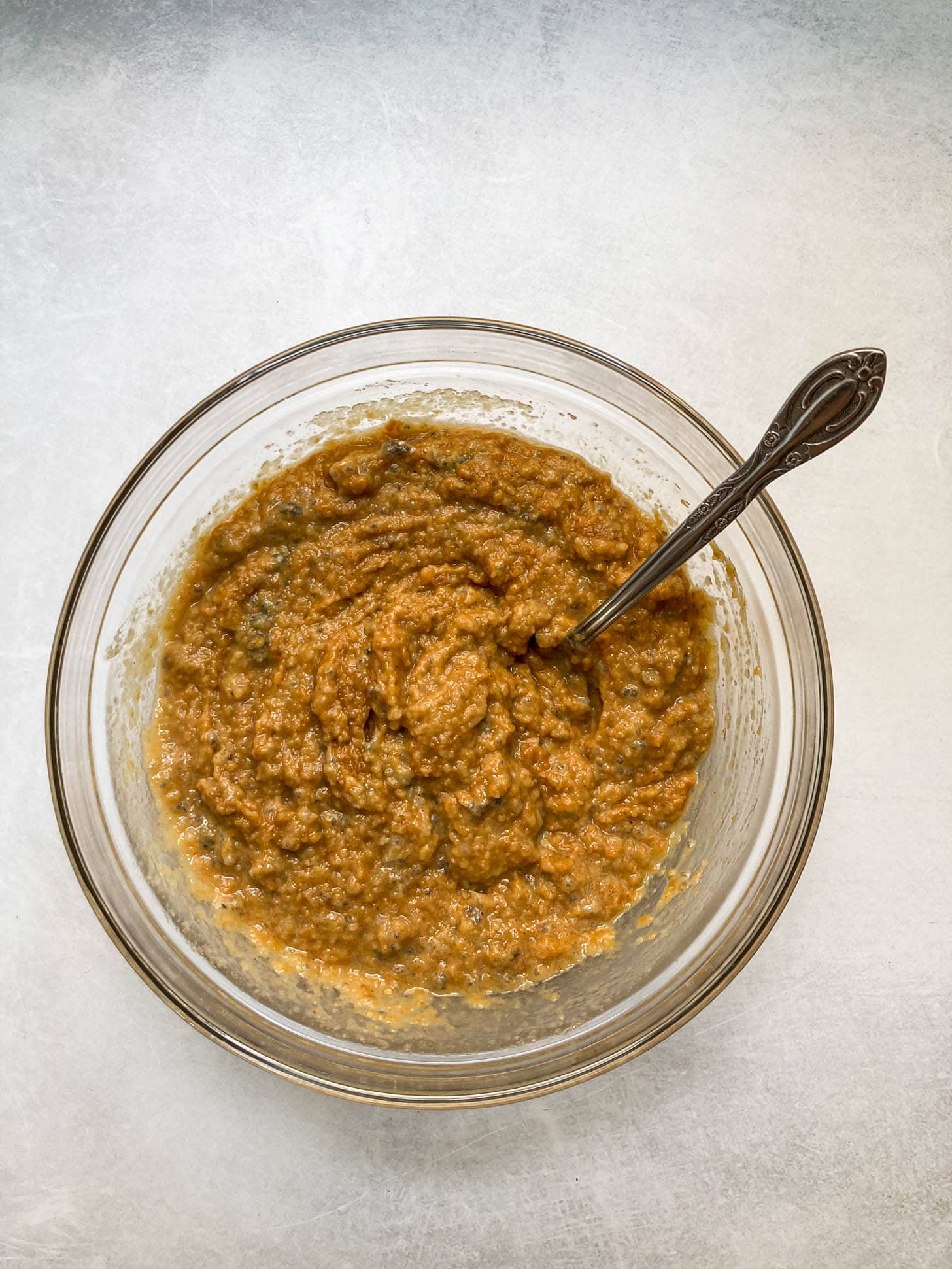 Apple peanut butter cookie wet ingredients in a bowl.