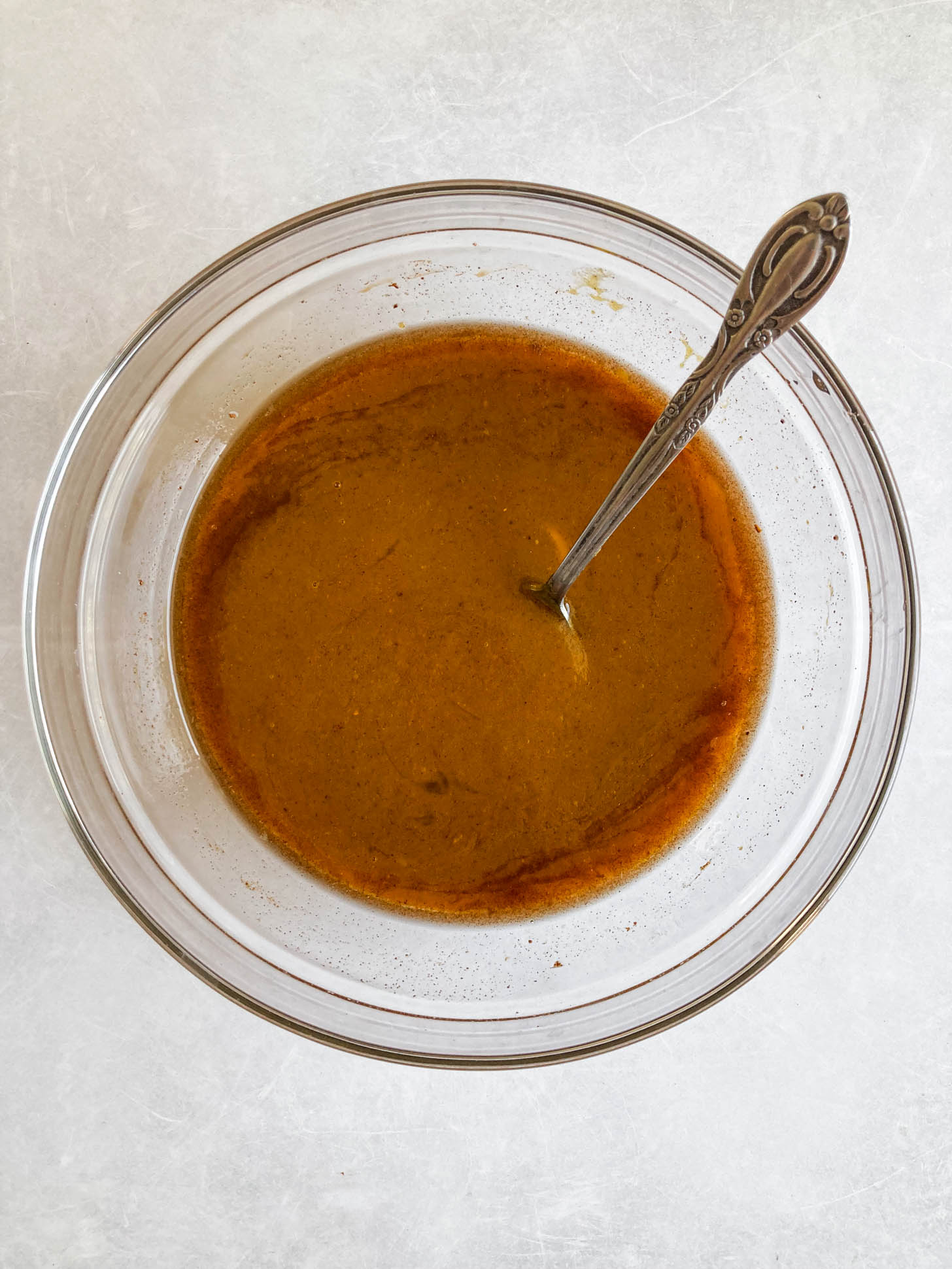 Pumpkin pie filling in a bowl.
