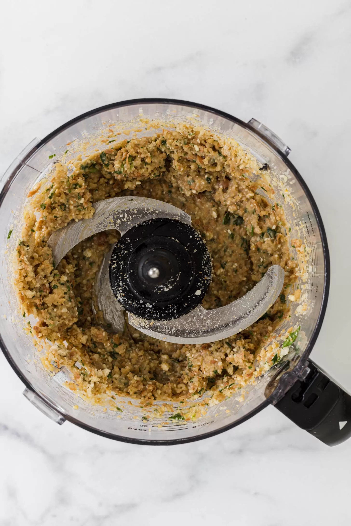 Blended ingredients in the food processor.