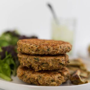 A stack of pinto bean burgers.