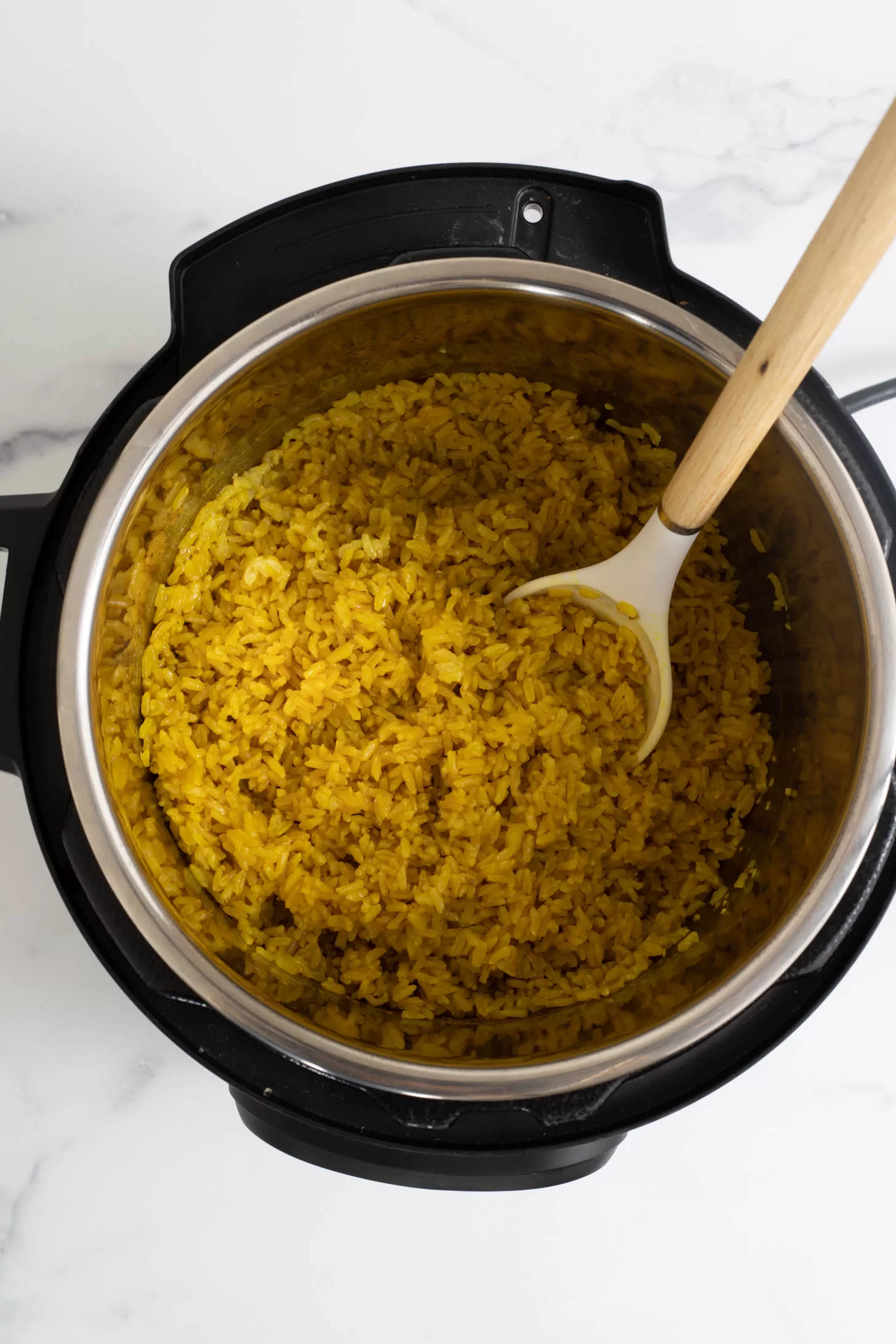 Turmeric Rice finished cooking in an Instant Pot.