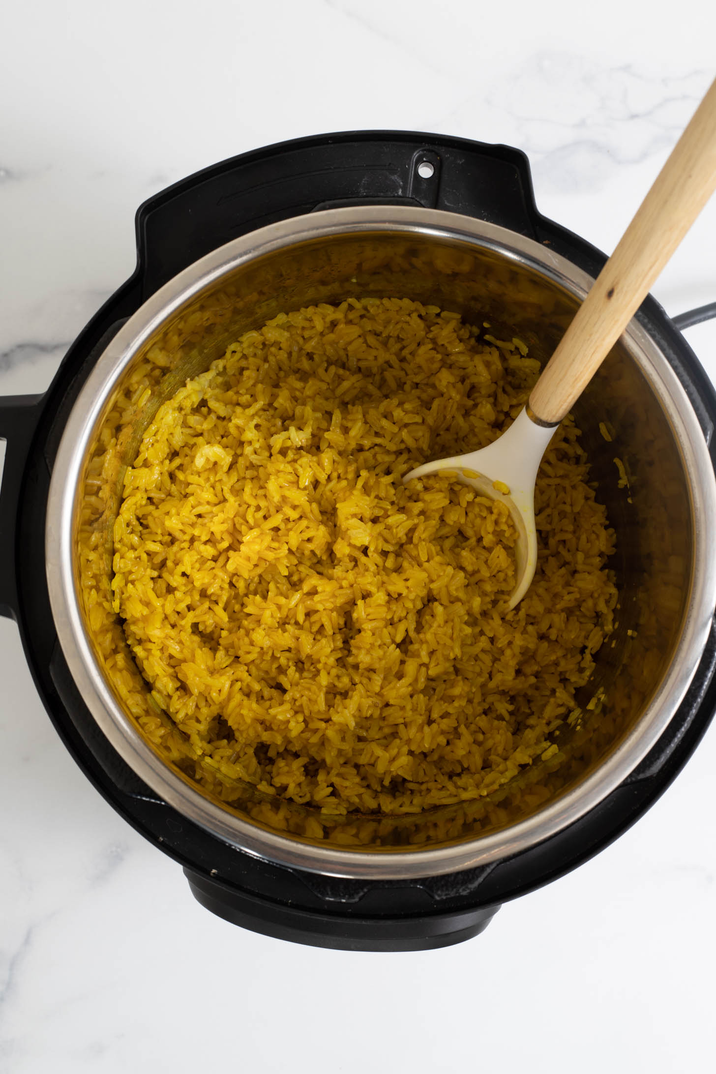 Turmeric Rice finished cooking in an Instant Pot.