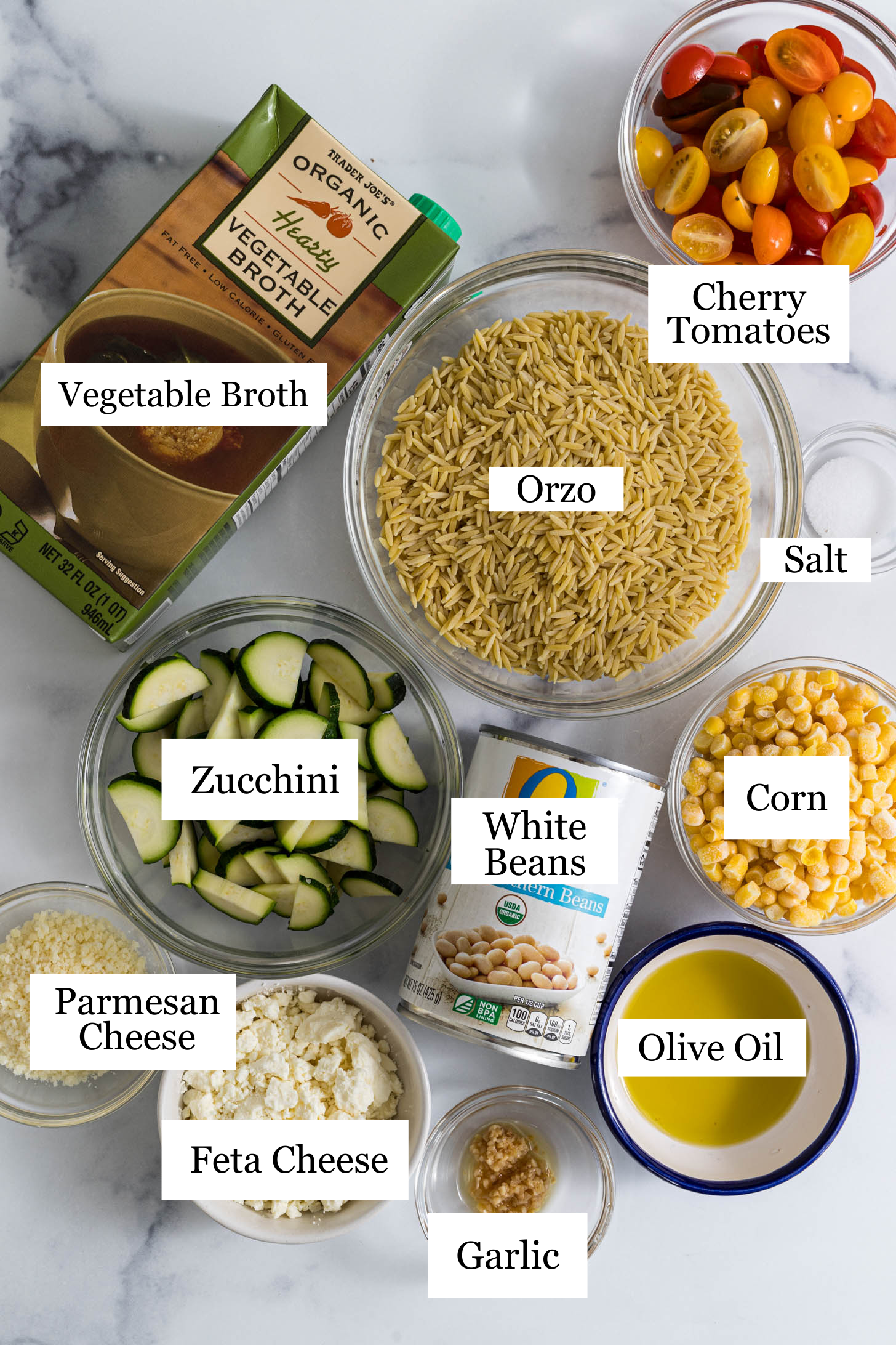 One pot orzo ingredients.