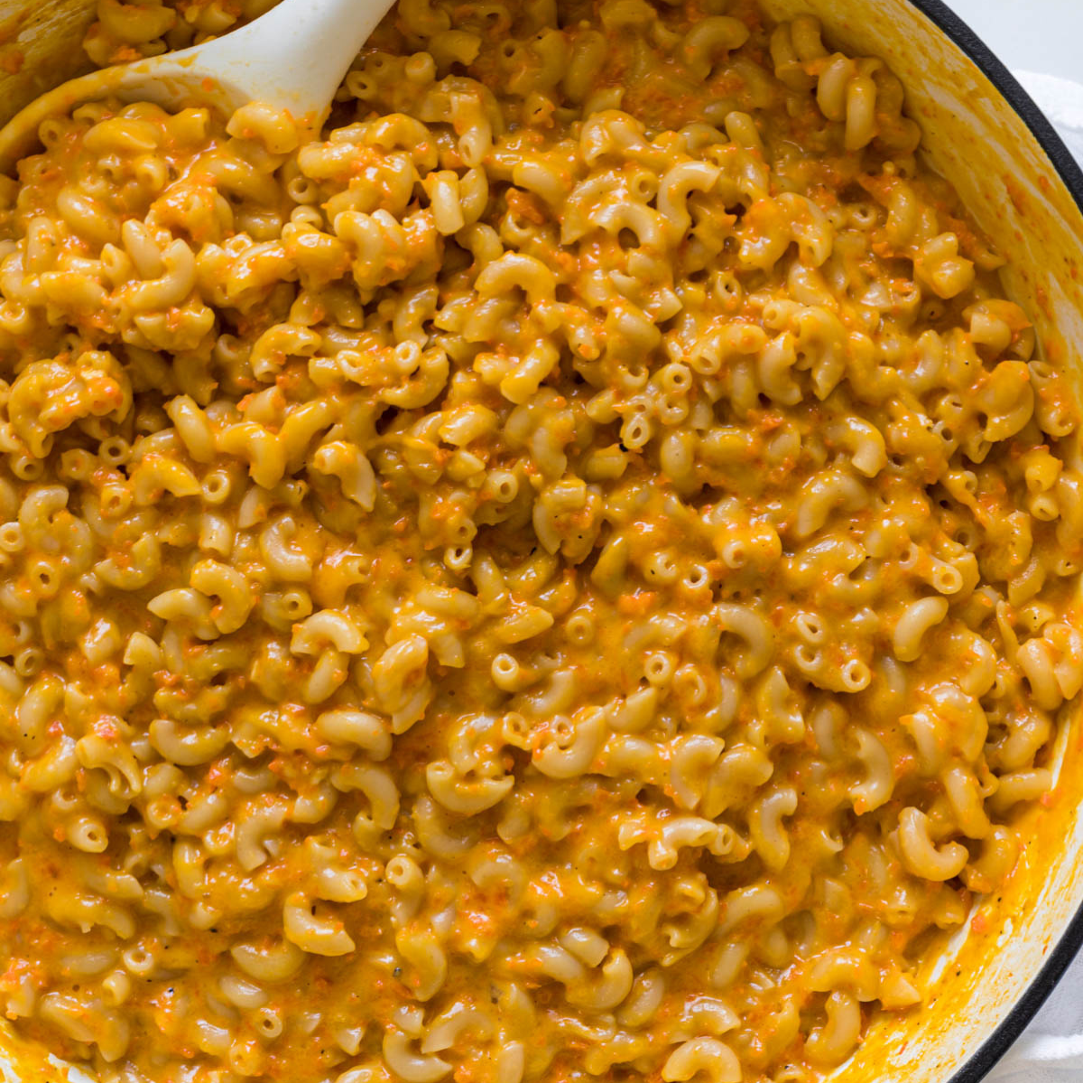 Macaroni and cheese in a large pot.