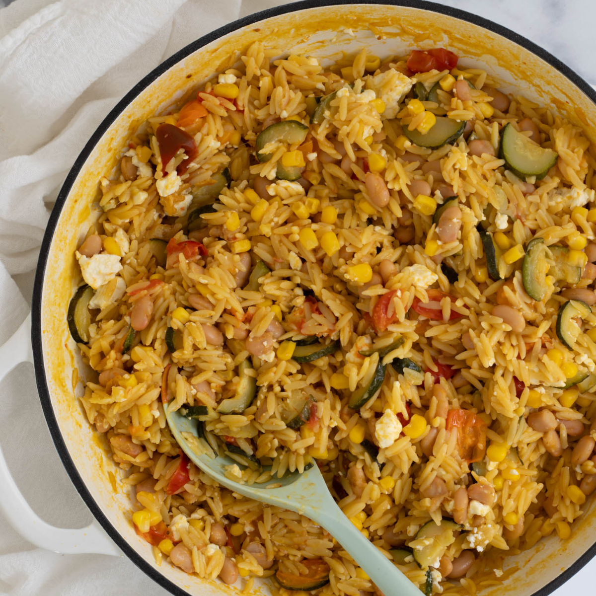 One pot orzo in a large pot.