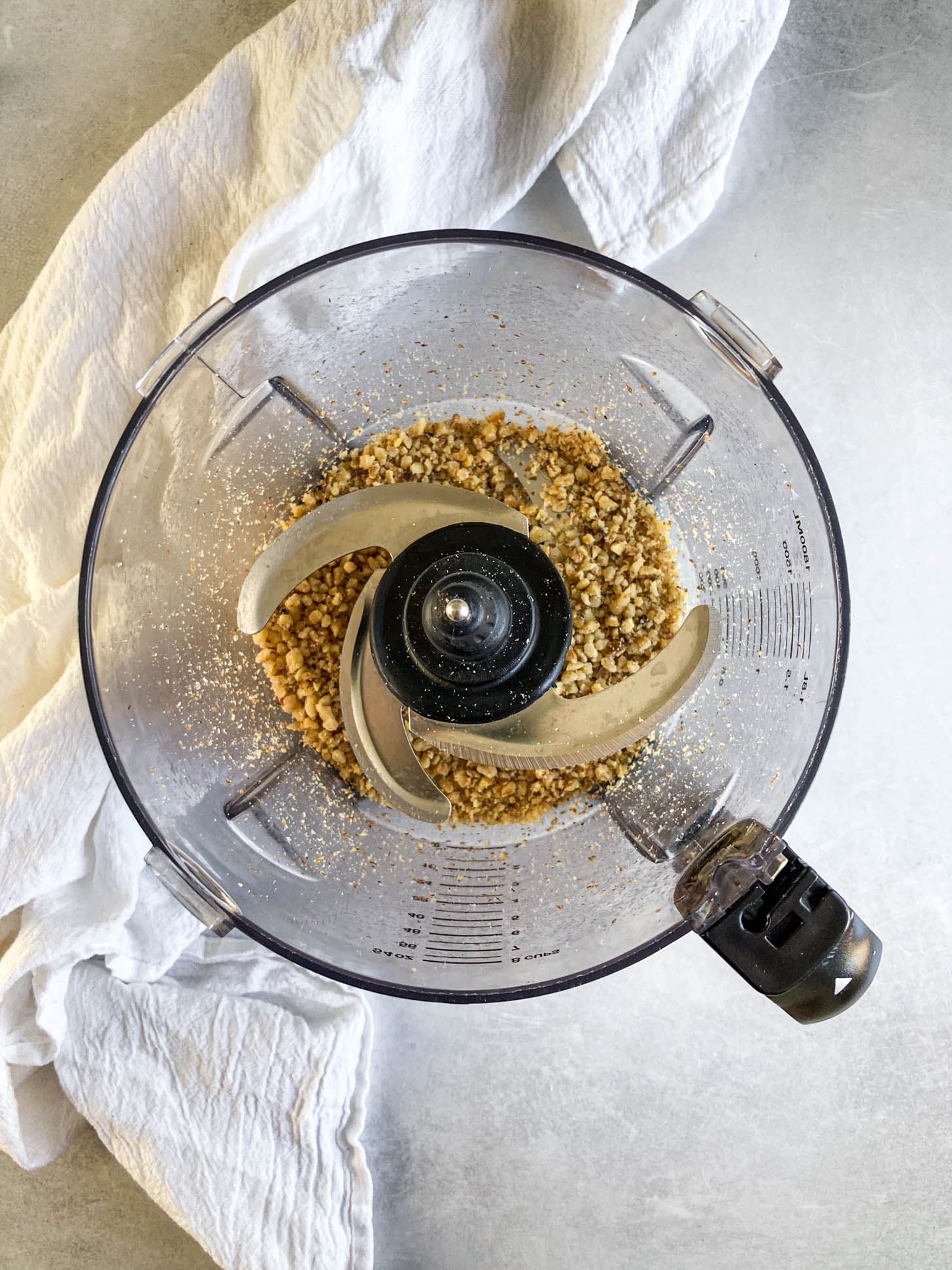 Walnuts ground in a food processor.