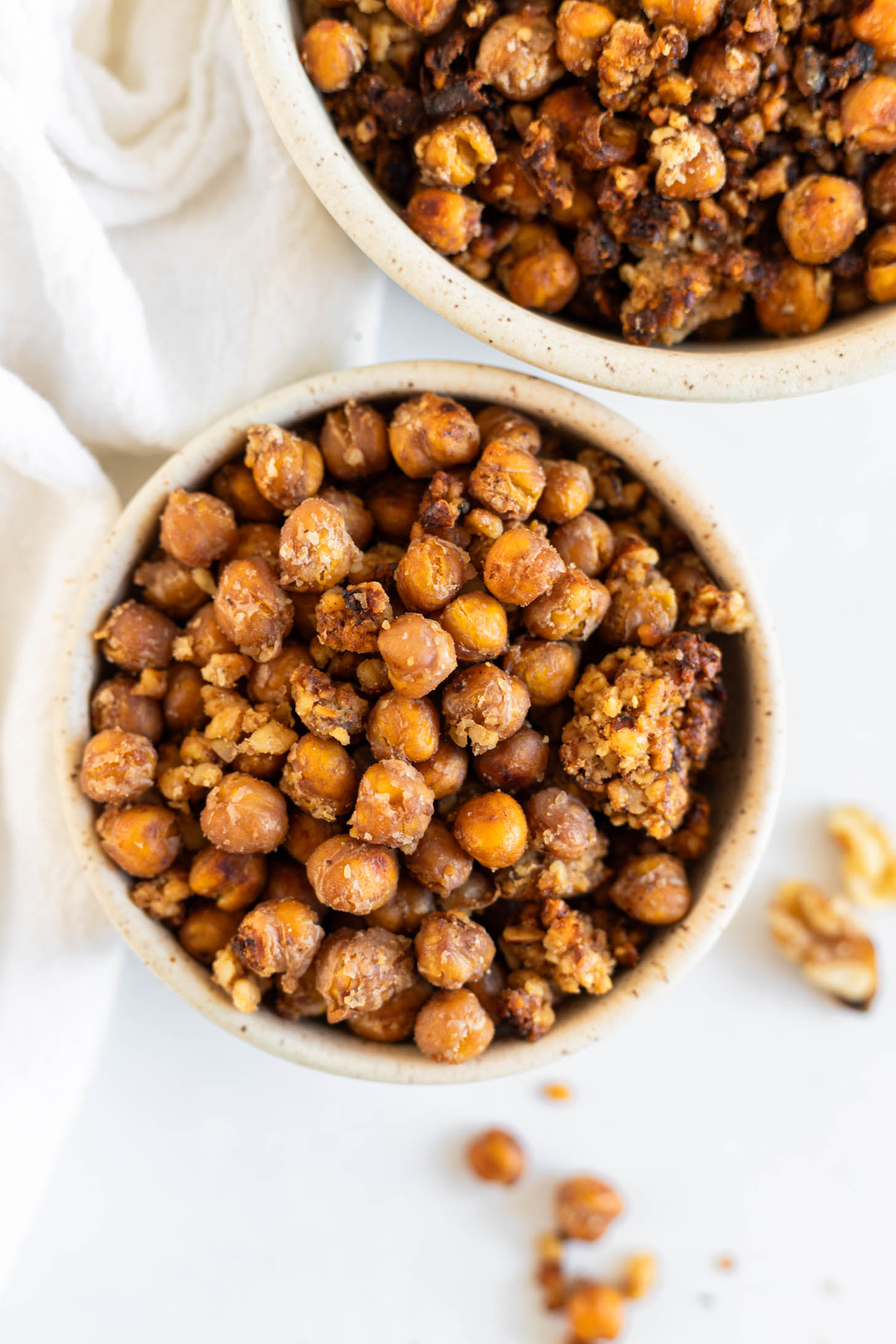 Walnut roasted chickpeas in a serving bowl.
