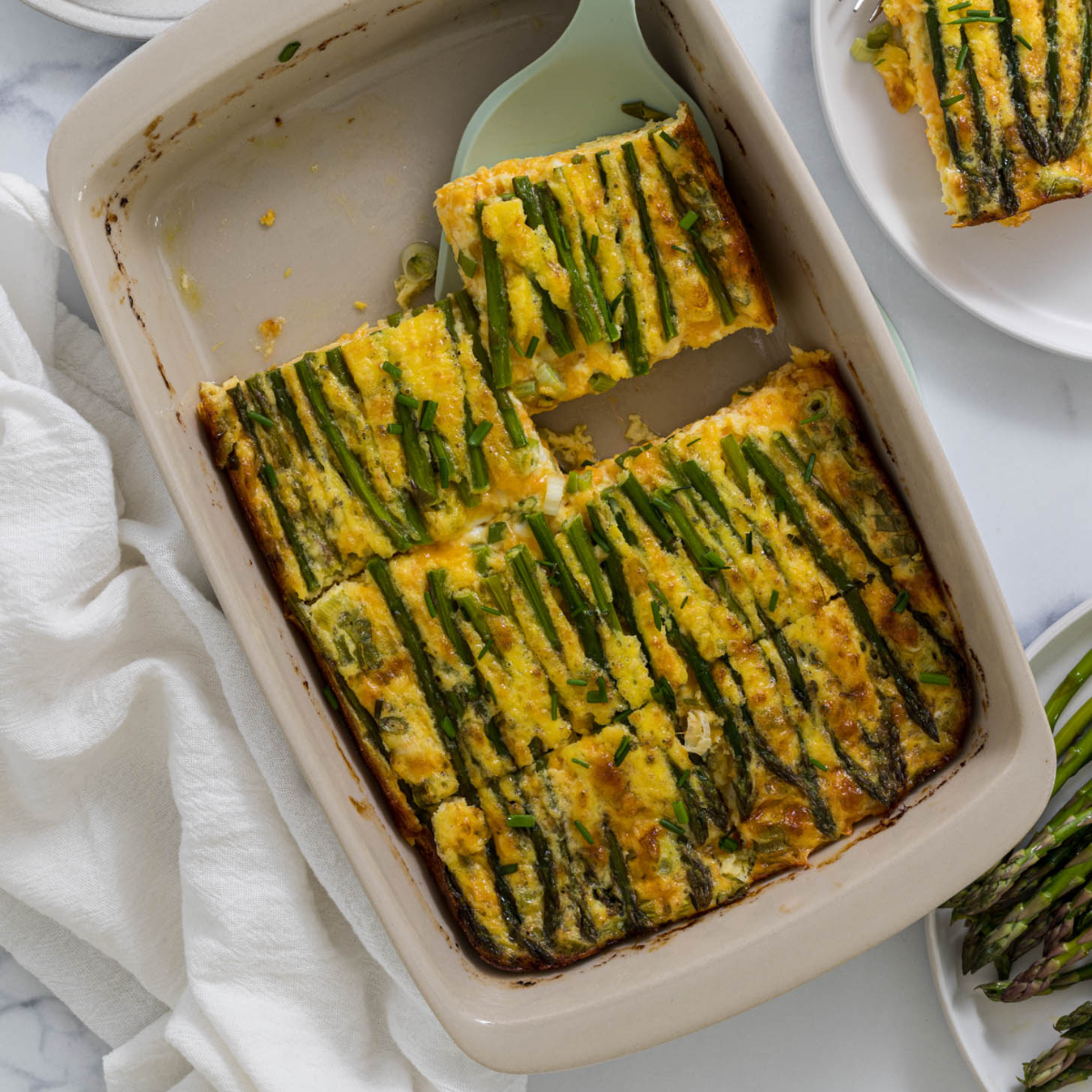 Asparagus Egg Casserole in a baking dish.