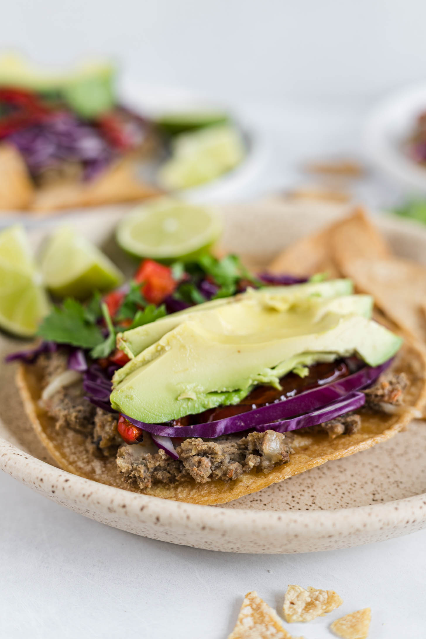 Refried bean and lentil tostadas.