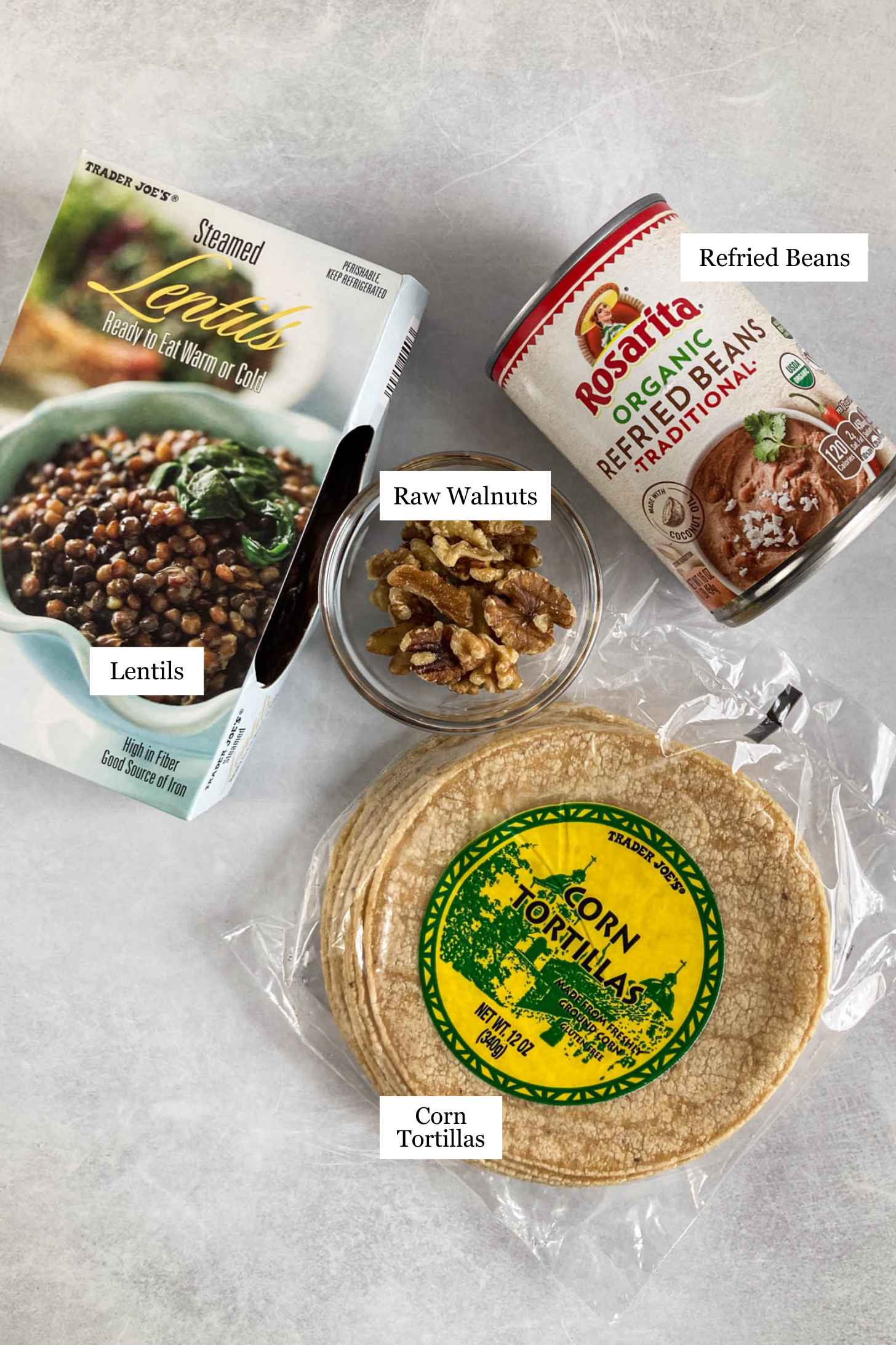 Vegan tostadas ingredients.