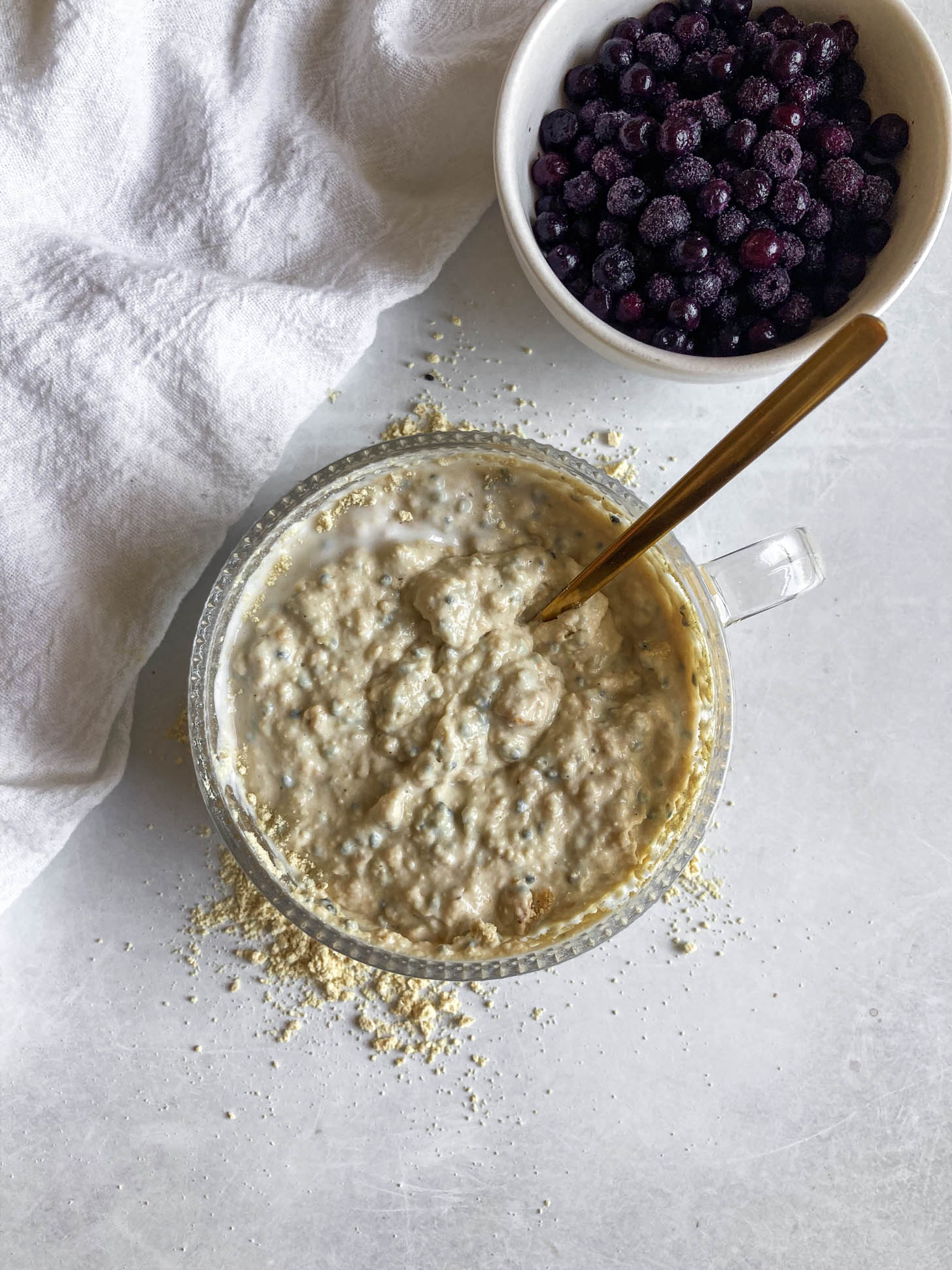 Yogurt ingredients mixed together in a serving bowl.