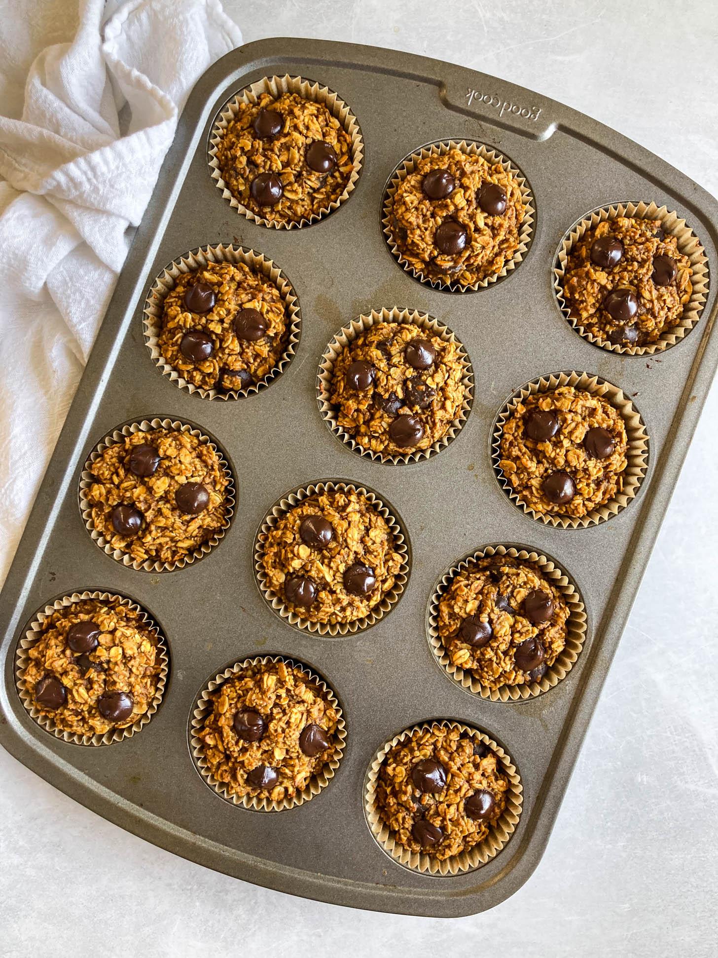 Baked muffins in a muffin tray.
