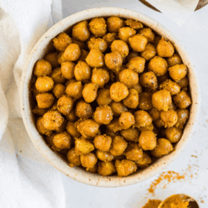 Curry roasted chickpeas in a bowl.