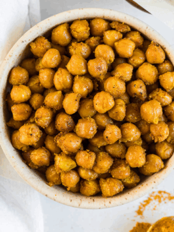 Curry roasted chickpeas in a bowl.
