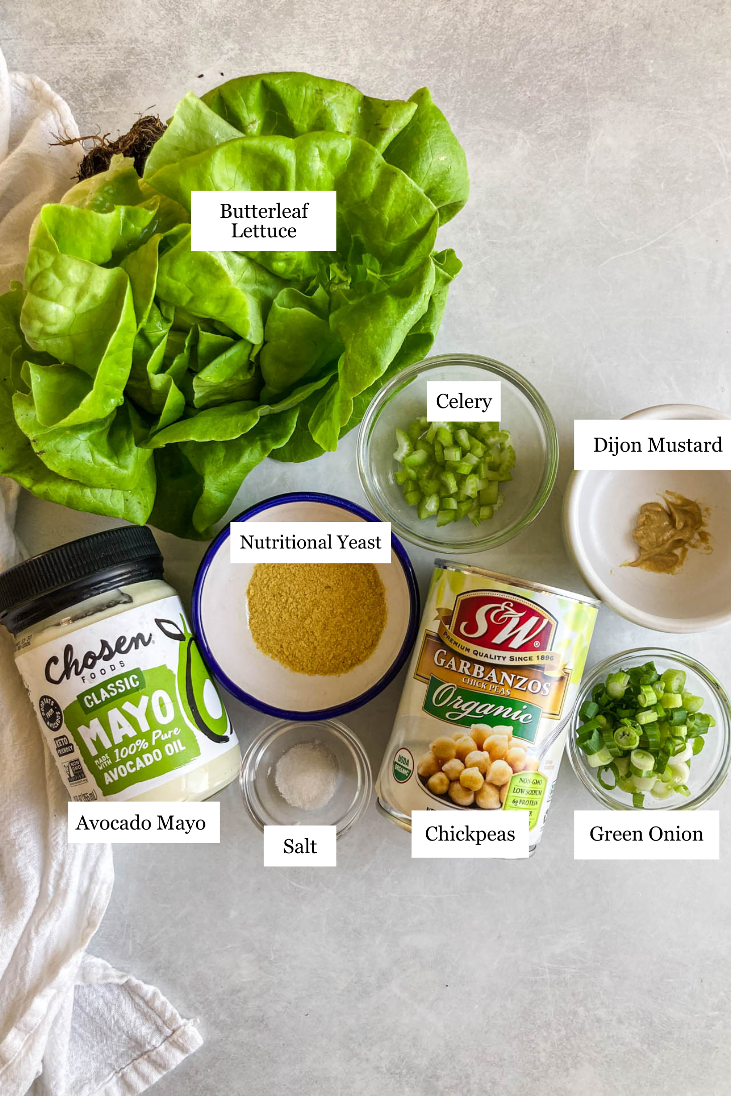 Chickpea salad ingredients.