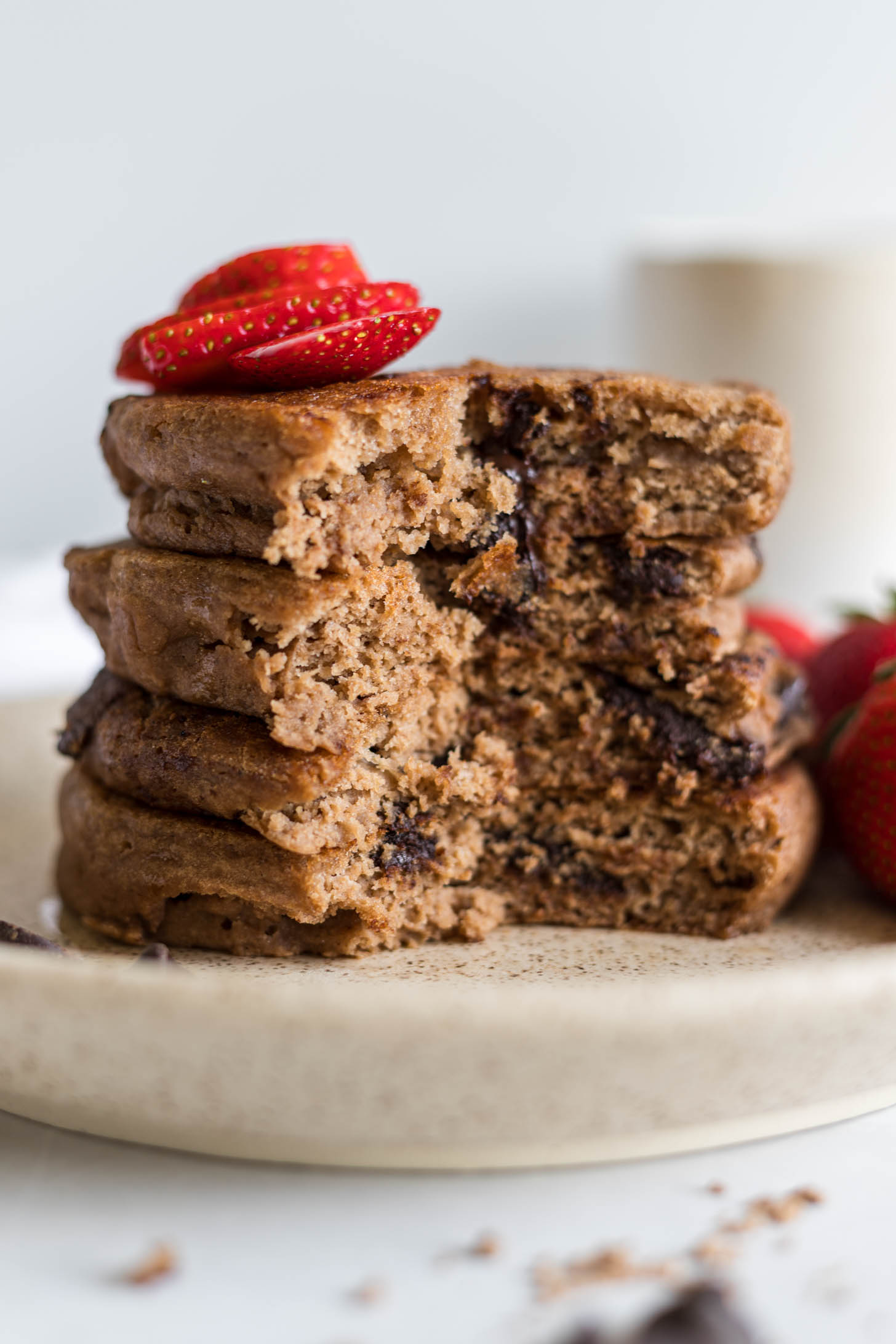 Pancakes cut down the middle to show the inside.