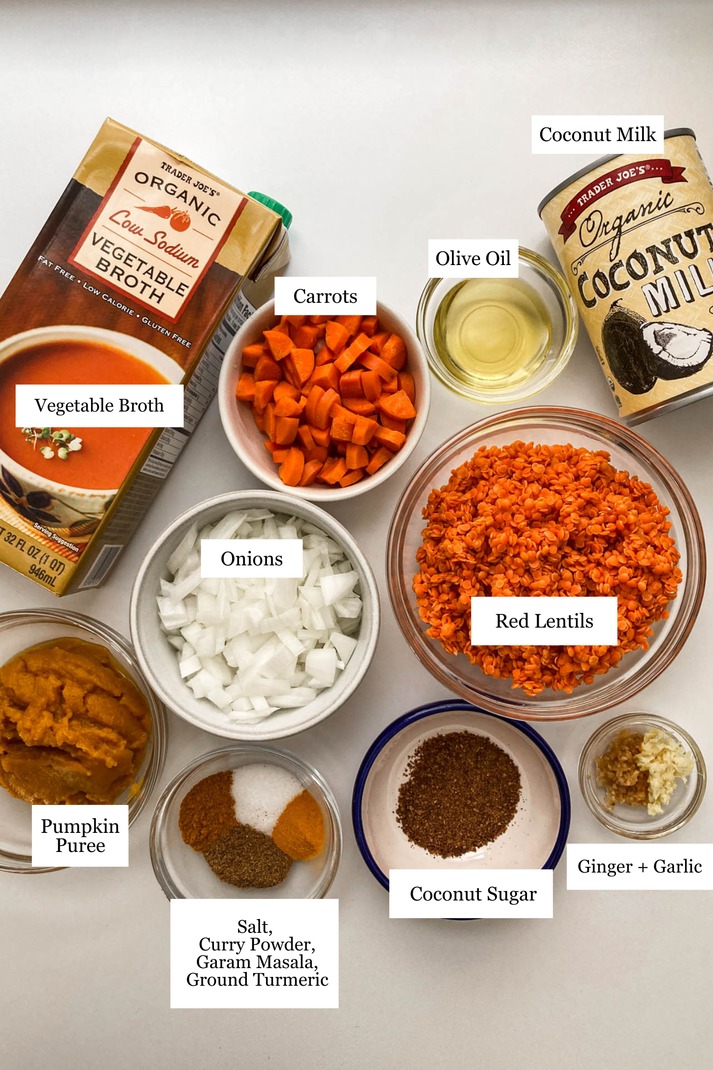Pumpkin lentil curry ingredients.
