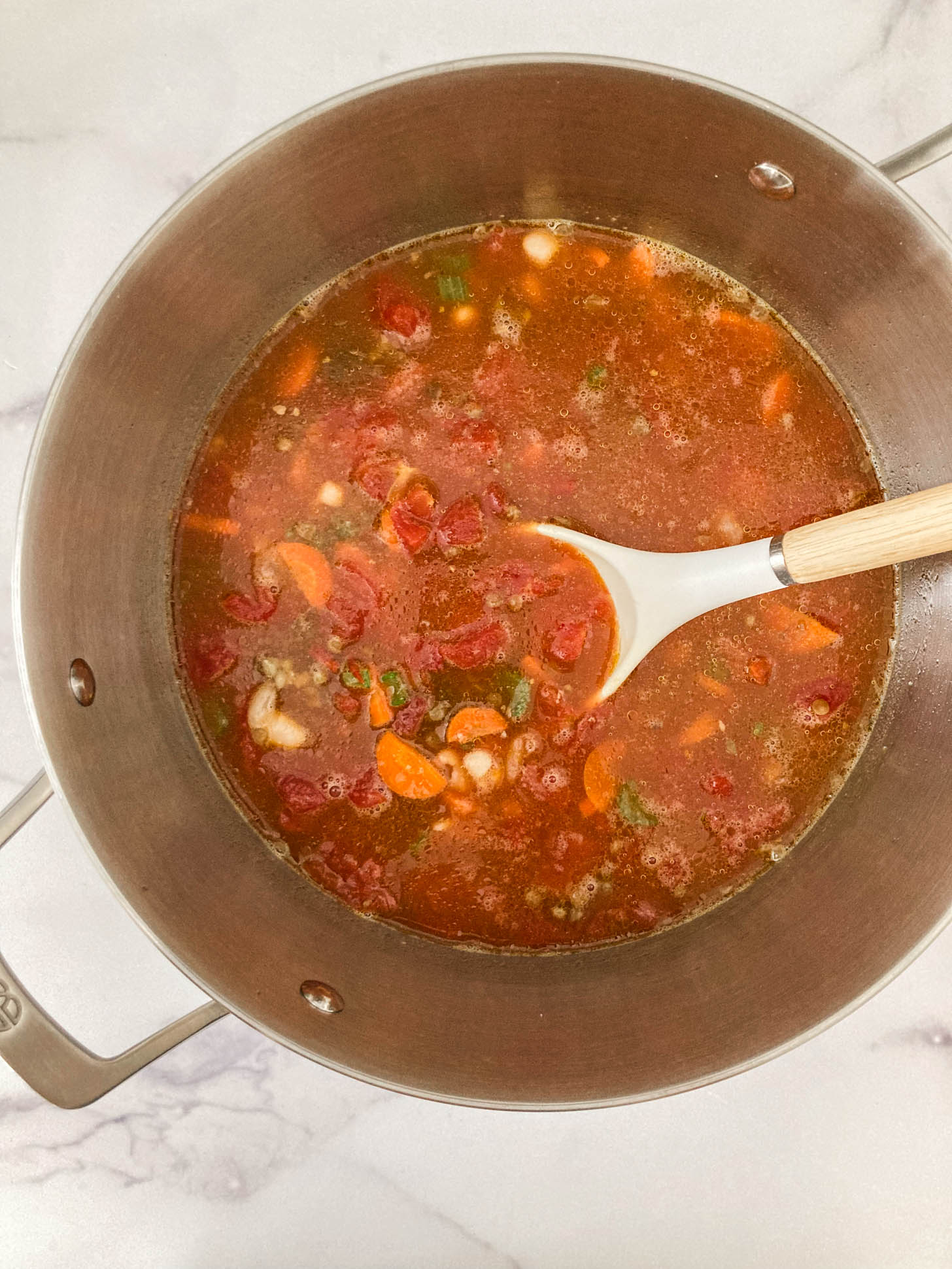 Soup ingredients in a pot.