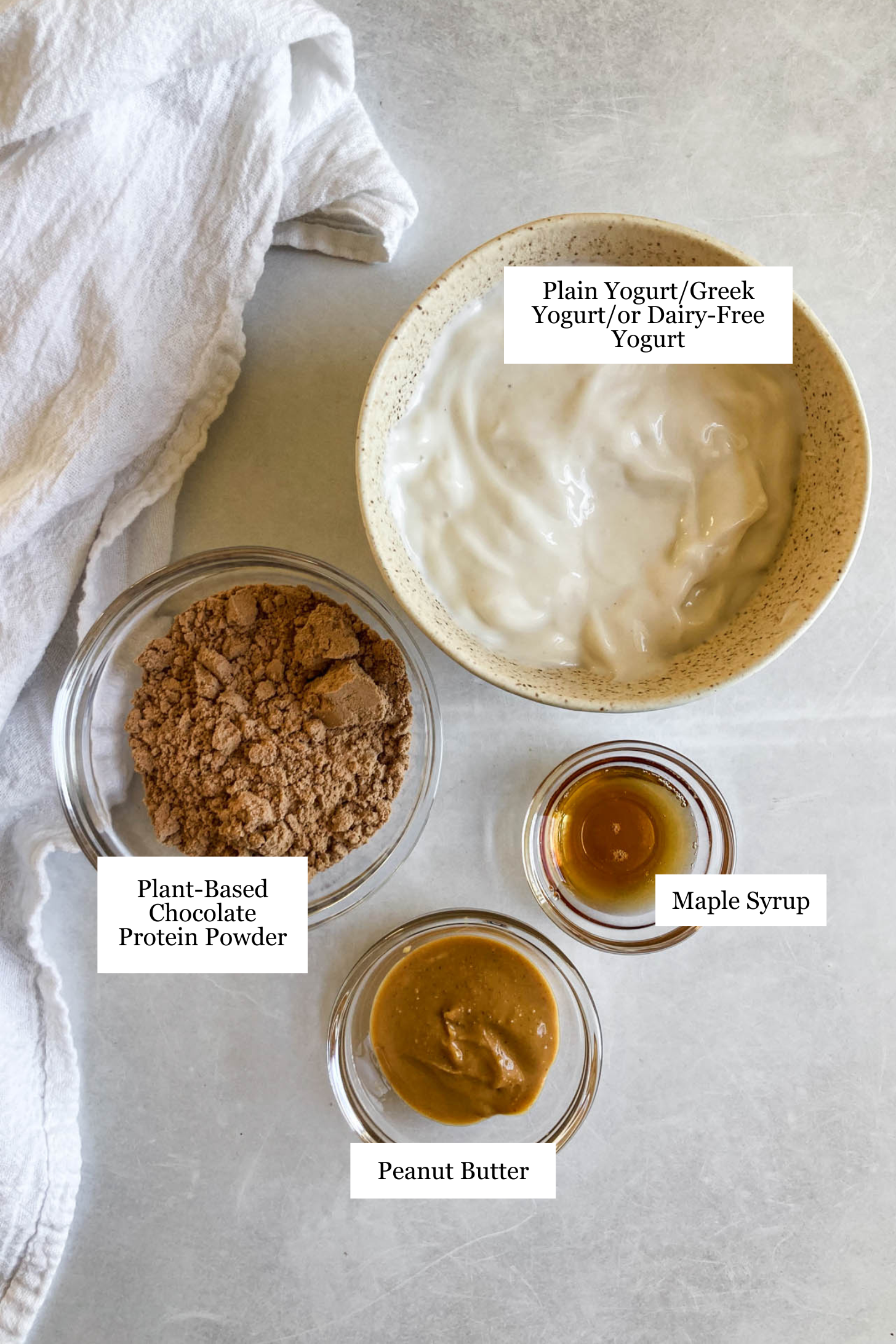 Ingredients in chocolate yogurt bowl.