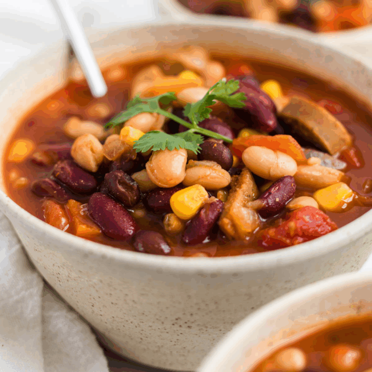 Easy vegan chili in a bowl.