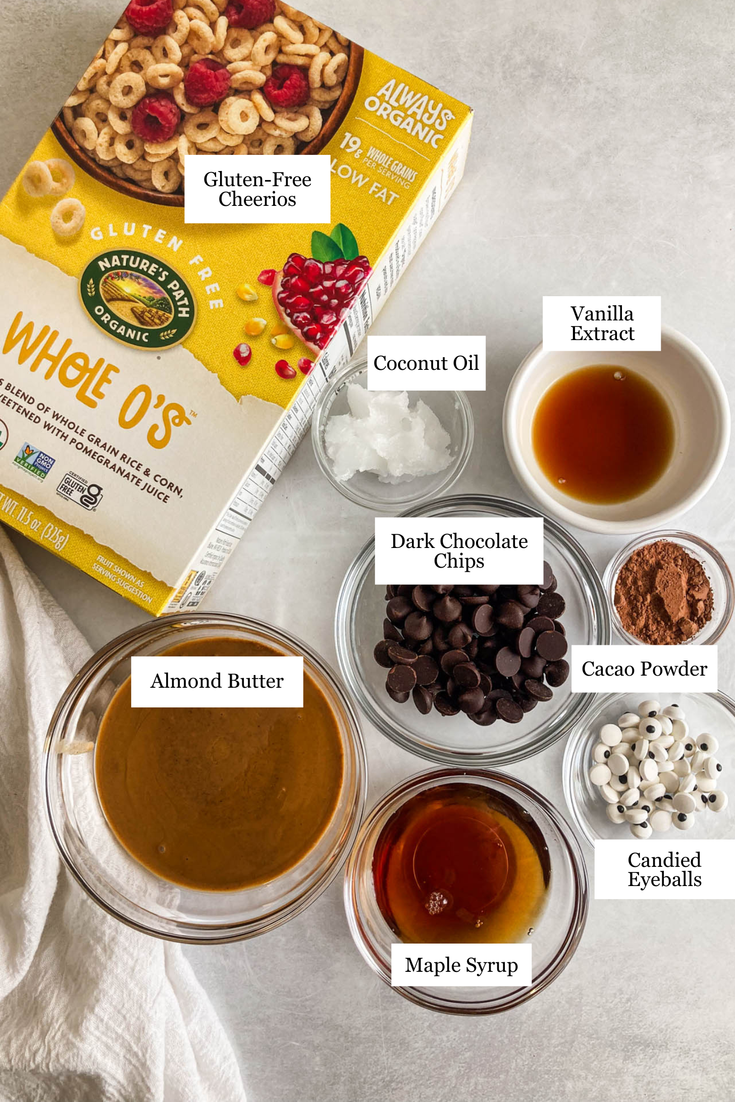 Ingredients to make chocolate cereal bars.