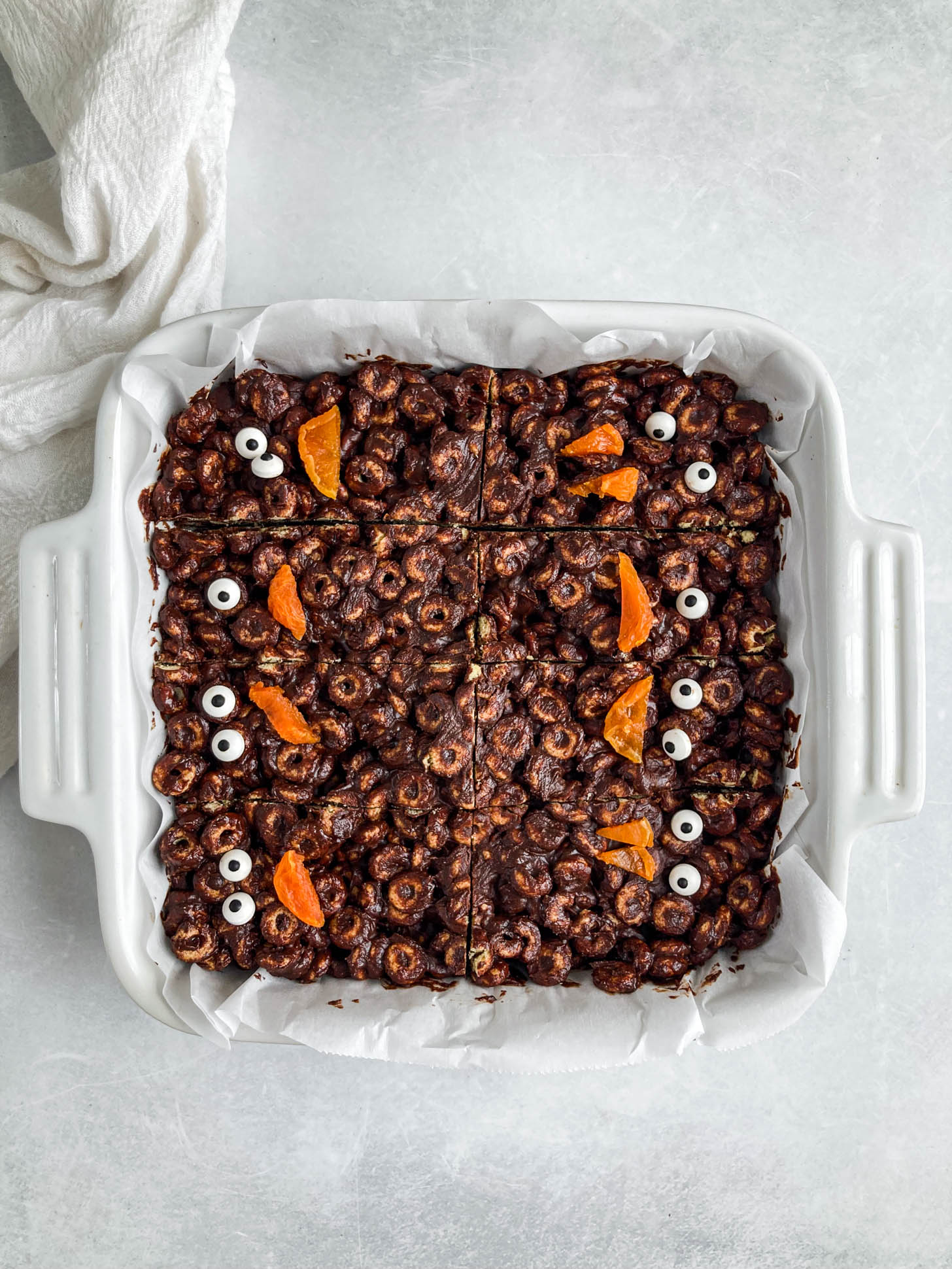 Cereal bars cut into rectangles.