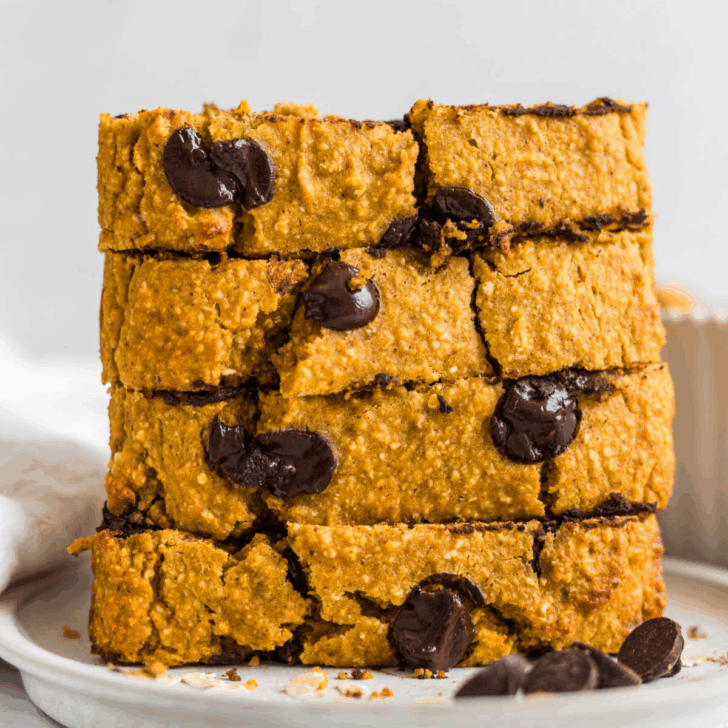 Stack of protein pumpkin bread.