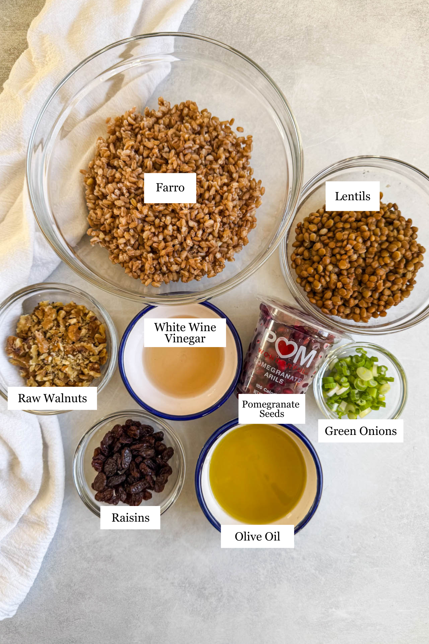 Pomegranante lentil salad ingredients.