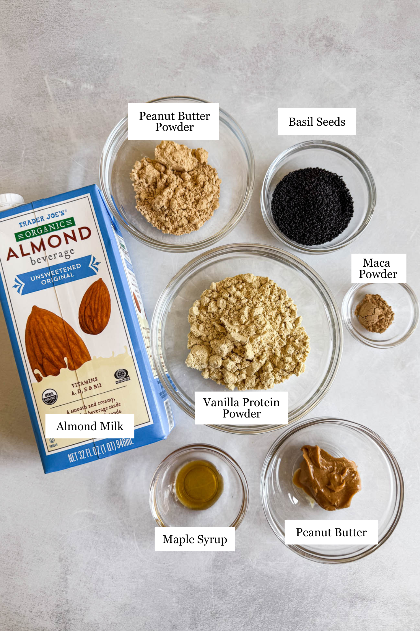 Ingredients for basil seed pudding.