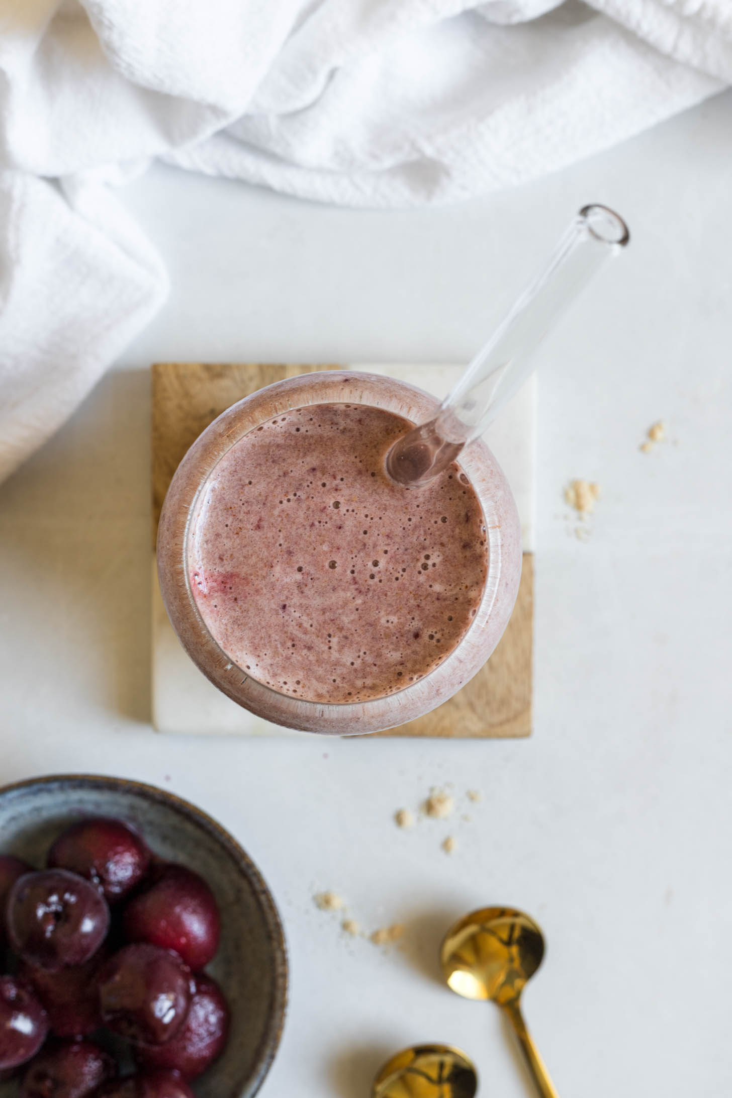 Smoothie in a glass cup.