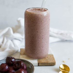 A cherry almond butter smoothie.